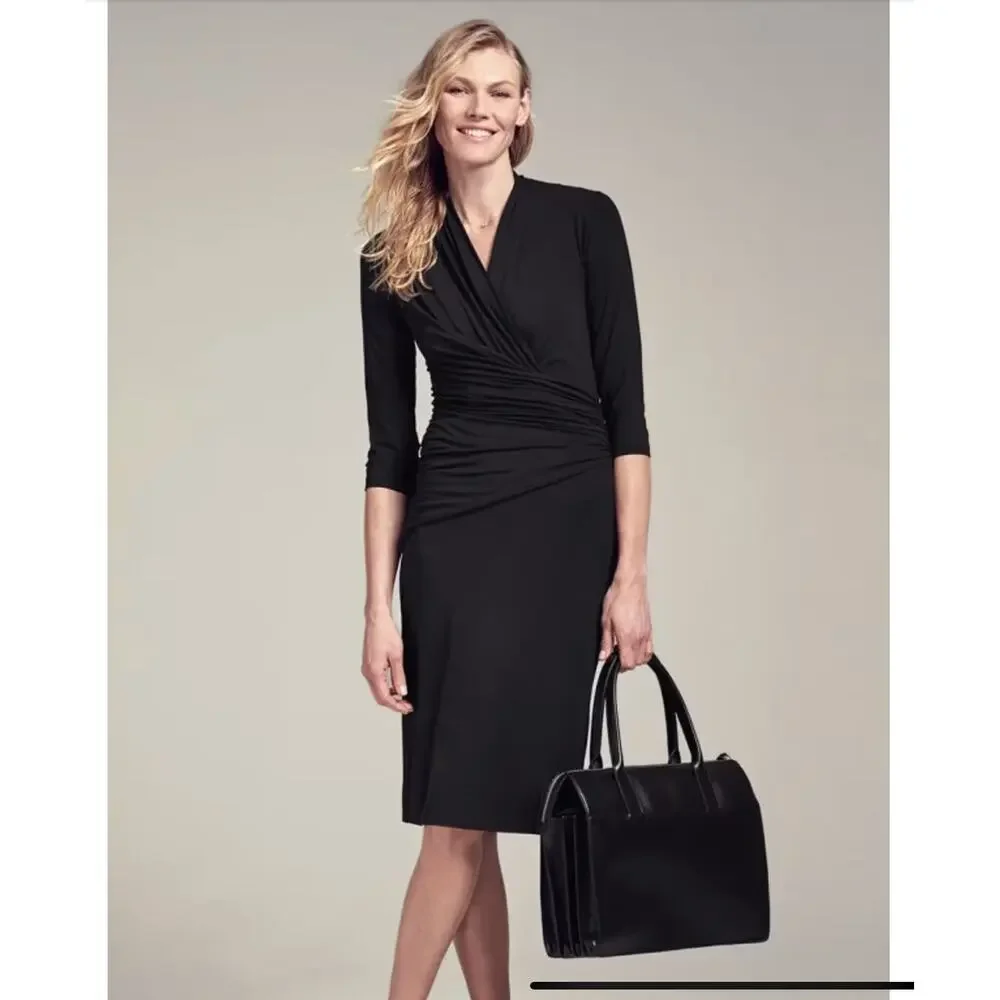 M M Lafleur Casey‎ Faux Wrap Draped 3/4 Sleeve Career Black Dress Plus Size +1